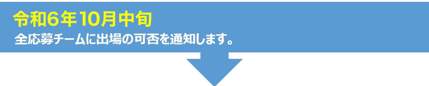 令和6年10月中旬　全応募チームに出場の可否を通知します。